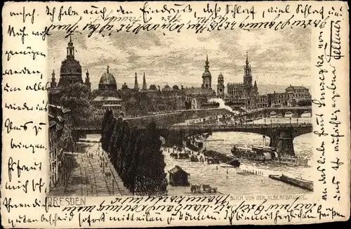 Künstler Ak Dresden Altstadt, Blick von der Albertbrücke