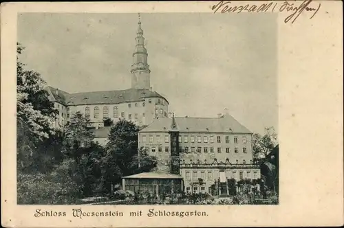 Ak Weesenstein im Müglitztal Sachsen, Schloss Weesenstein mit Schlossgarten