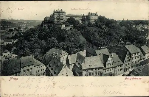 Ak Pirna an der Elbe, Burgstrasse, Schloss Sonnenstein, Posta