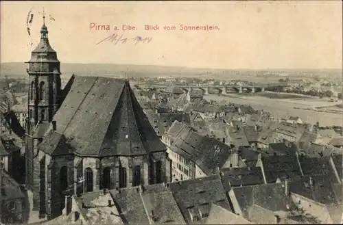 Ak Pirna an der Elbe, Blick vom Sonnenstein, Kirche