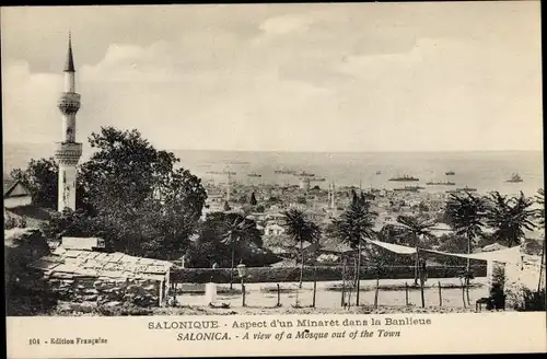 Ak Saloniki Griechenland, Aspect d'un Minaret dans la Banlieue