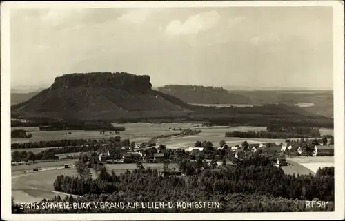 Ak Hohnstein Sächsische Schweiz, Brand, Blick auf Lilien- und Königstein