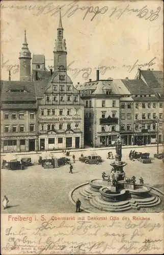 Ak Freiberg in Sachsen, Obermarkt mit Denkmal Otto des Reichen