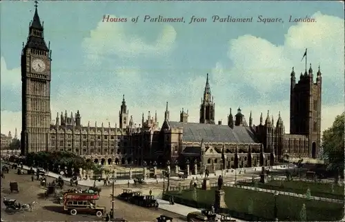 Ak London City England, Houses of Parliament, from Parliament Square