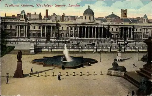 Ak London City England, National Gallery, Trafalgar Square