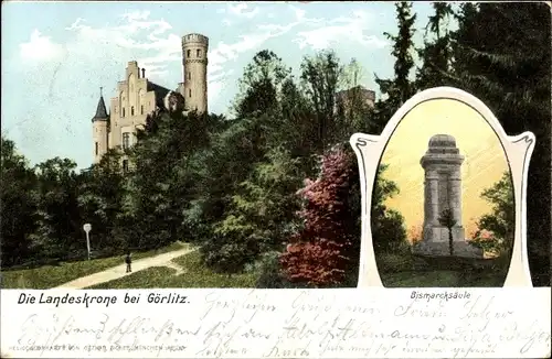 Ak Görlitz in der Lausitz, Landeskrone, Bismarcksäule