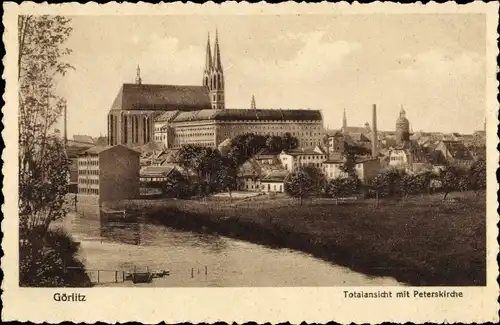 Ak Görlitz in der Lausitz, Totalansicht mit Peterskirche