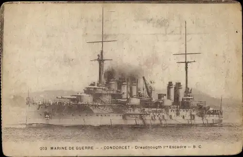 Ak Französisches Kriegsschiff, Condorcet, Dreadnought Ire Escadre