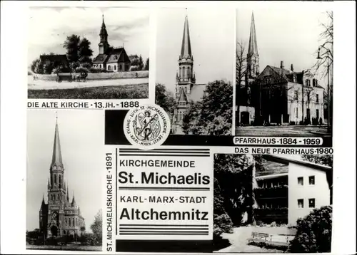Ak Karl Marx Stadt Chemnitz in Sachsen, Alte Kirche, St. Michaeliskirche, Pfarrhaus