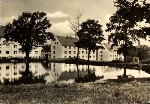 Ak Niederwürschnitz im Erzgebirge Sachsen, Ortsansicht,Teich