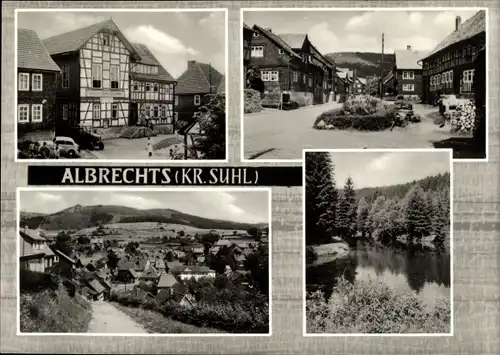 Ak Albrechts Suhl in Thüringen, Fachwerkhäuser, Panorama, Teich