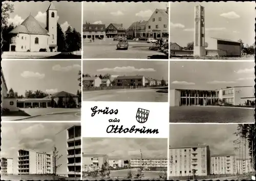 Ak Ottobrunn in Oberbayern, Kirche, Wohnsiedlung, Teilansichten