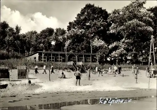 Ak Kölpinsee Loddin auf Usedom, Strand und Strandhalle