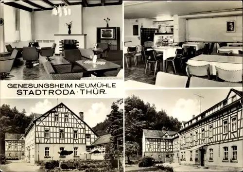 Ak Stadtroda in Thüringen, Genesungsheim Neumühle, Fachwerkhaus, Speisesaal, Clubraum