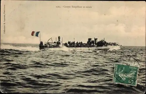 Ak Französisches Kriegsschiff, Contre Torpilleur en essais