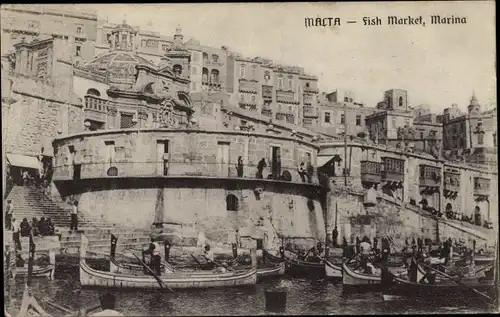 Ak Malta, Fischmarkt, Hafen