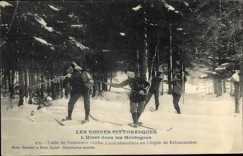 Ak Vogesen, Winter in den Bergen, Kampf des Zolls gegen Schmuggler