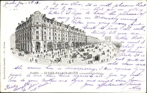 Ak Paris VIII Arrondissement Élysée, Elysee-Palace-Hotel, Champs-Elysees