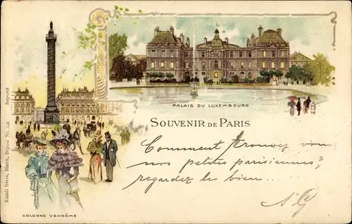 Litho Paris VI Luxemburg, Palais du Luxembourg, Säule Vendome