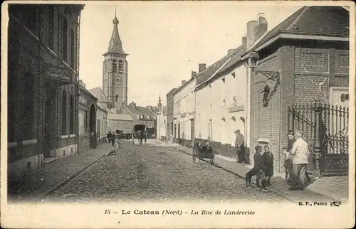 Ak Le Cateau Cambrésis Nord, Rue de Landrecies, Kirche