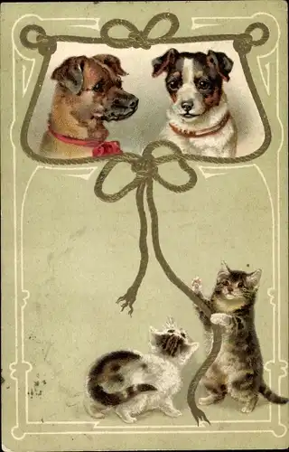 Präge Litho Zwei junge Katzen, Hundeportrait