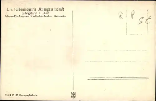 Ak Kirchheimbolanden in der Pfalz, J. G. Farbenindustrie AG, Arbeiter-Erholungsheim, Gartenseite