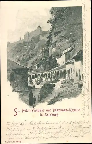 Ak Salzburg in Österreich, St. Peter-Friedhof mit Maximus-Kapelle