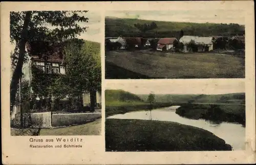 Ak Weiditz Königsfeld in Sachsen, Restauration und Schmiede, Ortspartie