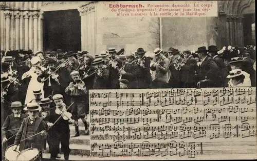 Ak Echternach Luxemburg, Procession dansante, Le corps de musique, Noten