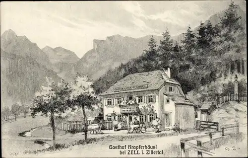 Ak Zell im Zillertal Tirol, Gasthof Krapferhäusl