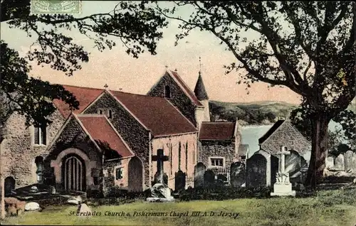 Ak Jersey Kanalinseln, St Brelades Church und Fishermans Chapel