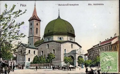 Ak Pécs Fünfkirchen Ungarn, Belvarosi-templom, Kir. itelötabla