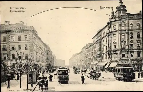Ak Budapest Ungarn, Franzensring, Straßenbahnen