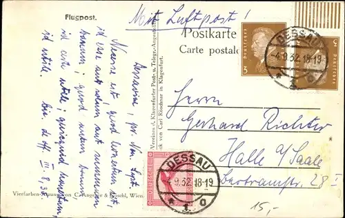 Künstler Ak Doppeldecker, Flugpost