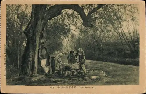 Ak Balkan Typen, Am Brunnen, Familienbild, Wasserschöpfer