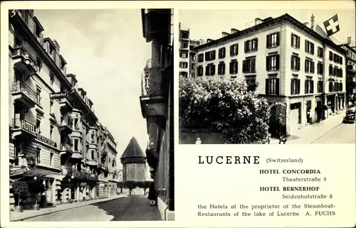 Ak Lucerne Luzern Stadt Schweiz, Hotel Concordia, Theaterstraße 9