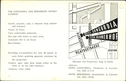 Ak Lucerne Luzern Stadt Schweiz, Hotel Concordia, Theaterstraße 9