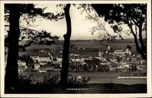 Ak Porrentruy Kanton Jura Schweiz, Durchblick zum Ort