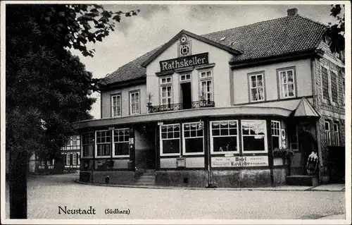 Ak Neustadt Südharz Thüringen, Hotel Ratskeller, Außenansicht, Balkon