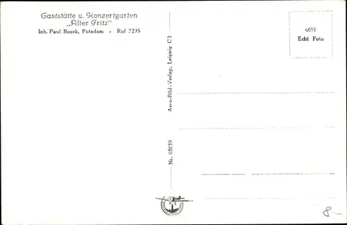 Ak Potsdam in Brandenburg, Gaststätte und Konzertgarten Alter Fritz, Inh. Paul Bosek