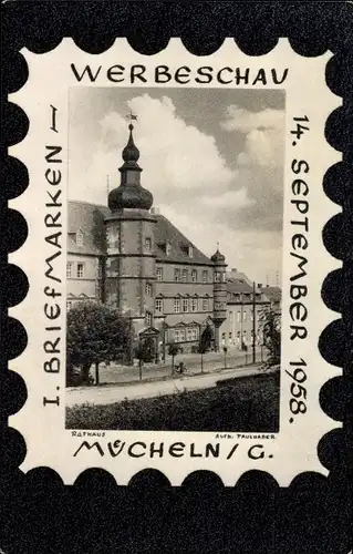 Passepartout Ak Mücheln im Saalekreis, I. Briefmarken Werbeschau am 14. September 1958