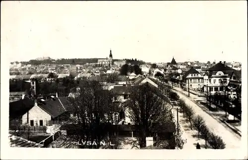 Foto Ak Lysá nad Labem Lissa Elbe Mittelböhmen, Vogelschau auf den Ort