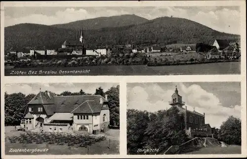 Ak Sobótka Zobten am Berge Schlesien, Gesamtansicht, Zobtenbergbaude, Bergkirche