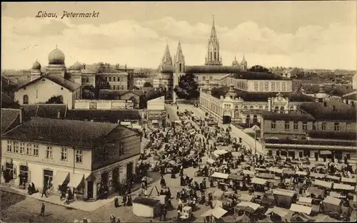 Ak Liepaja Libau Lettland, Petermarkt, Stadtpanorama