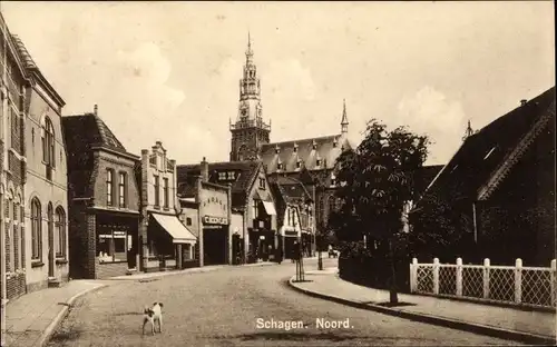 Ak Schagen Noord Nordholland Niederlande, Straßenpartie, Kirche, Geschäfte