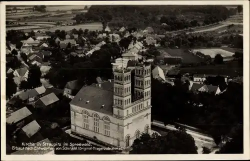 Ak Straupitz im Spreewald, Luftbild der Kirche