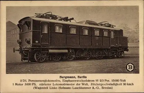 Ak Bergmann Berlin, 2 DI Personenzuglokomotive, Wagenteil Linke Hofmann Lauchhammer AG Breslau