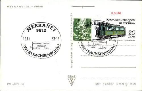 Ak Meerane in Sachsen, Bahnhof, Stempel 7. Westsachsenschau 1983