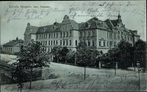 Mondschein Ak Mügeln Heidenau in Sachsen, Schule