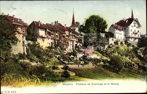 Ak Moudon Kanton Waadt, Château de Carrouge et le Bourg